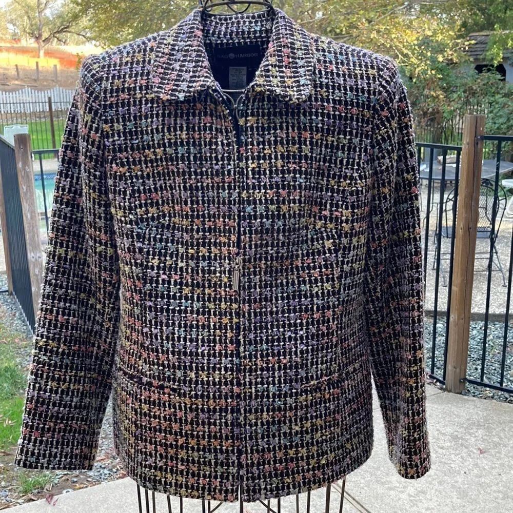 Sag Harbor Vintage Fully Lined Zip-Up Rainbow Metallica Tweed Zip-Up Jacket 8P